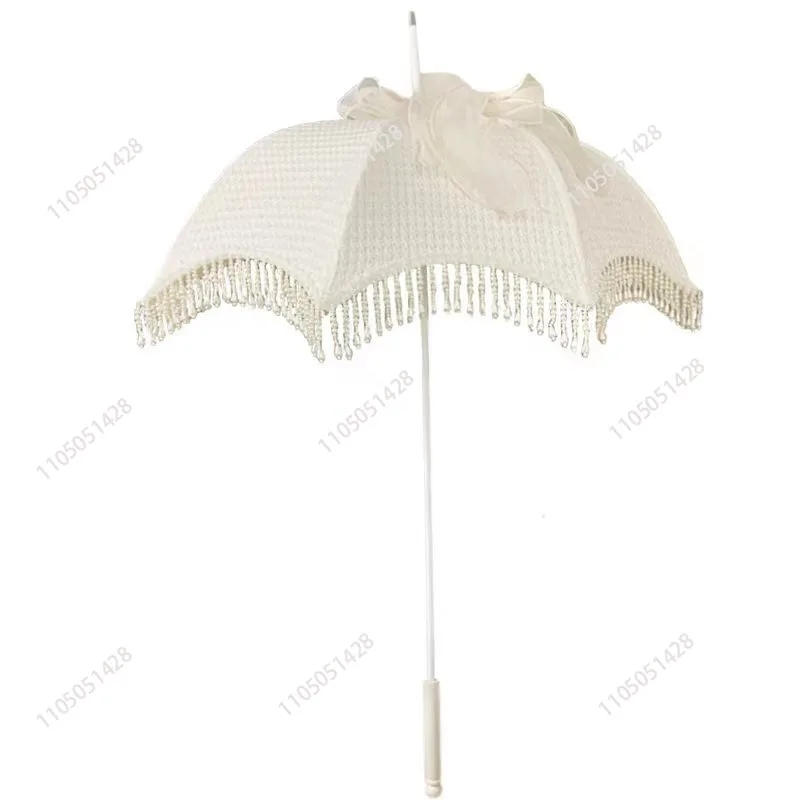 

Французский антикварный жемчужный кружевной маленький океанский зонтик с бахромой, свадебный реквизит для фотографии