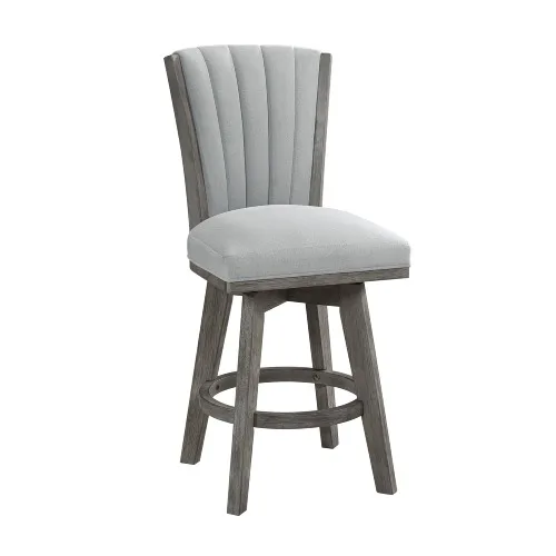 2-Piece Rotary Convertible Bar Chair, Grey Channel Tufted Velvet Dining Chair, Suitable for Hotel Apartments