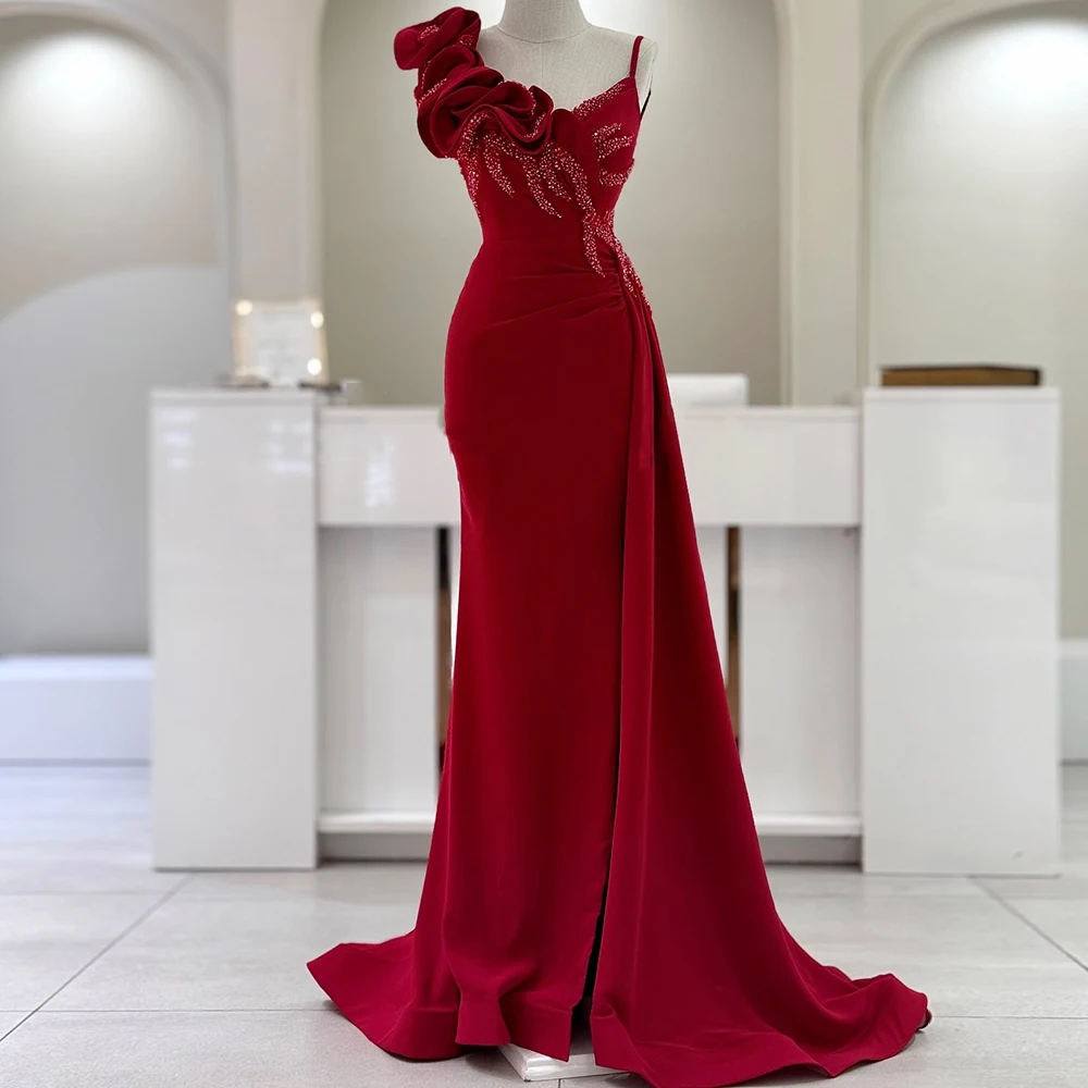 

Customized A-line Evening Dresses Floor-length V-neck Sleeveless Prom Gown Fashion Crystal Ruched Simple Draped Party Gown