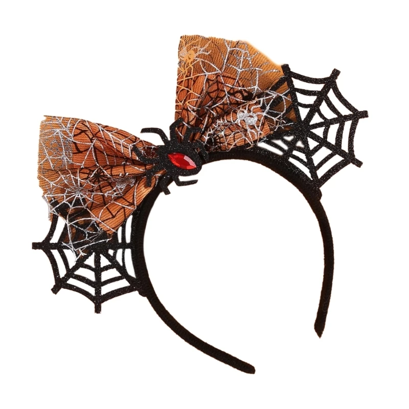 Halloween Spiders Ears Bowknot Headband Mesh Festive Party Costume Accessory DXAA