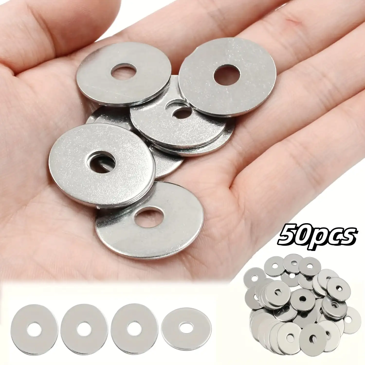 [Popular Choice] 30/50pcs Heavy-Duty Stainless Steel Flat Washers, M6/M8/M10 Sizes - Durable Metal Screw Gaskets,18-25mm OD