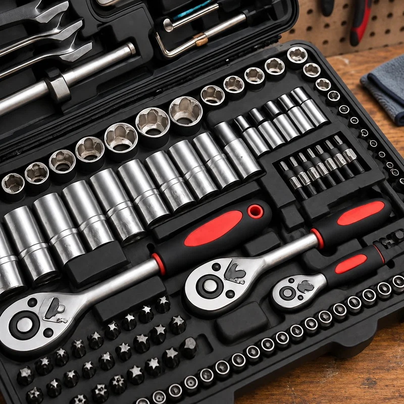 46-Piece Socket Set with Ratchet, Extensions, and Storage Case - Chrome Vanadium Steel for Car and Home Repairs