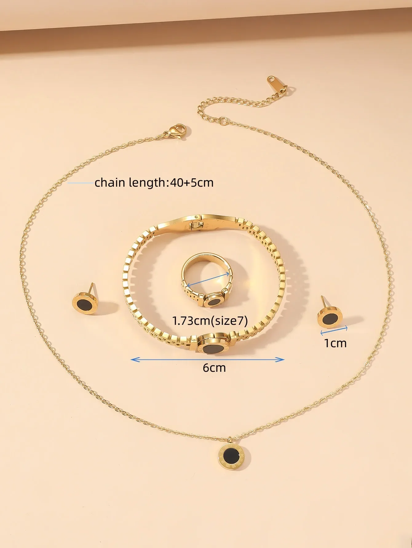 Niche design Roman digital necklace bracelet set female titanium steel ring studs simple