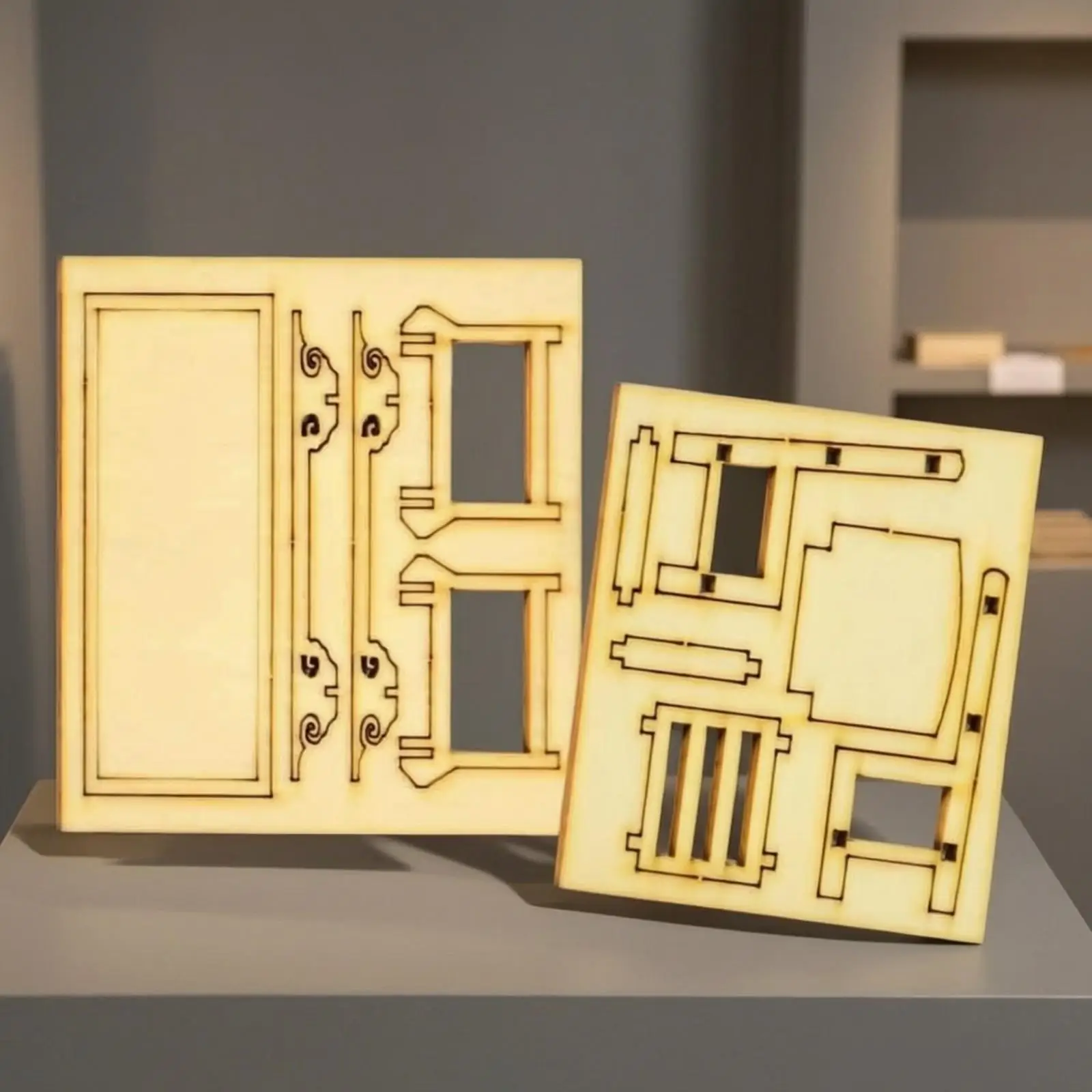 Traditional Chinese-Style Miniature Furniture Kit DIY Miniature Table and Chair Model Kit Flat-Assembly for Diorama Builders,