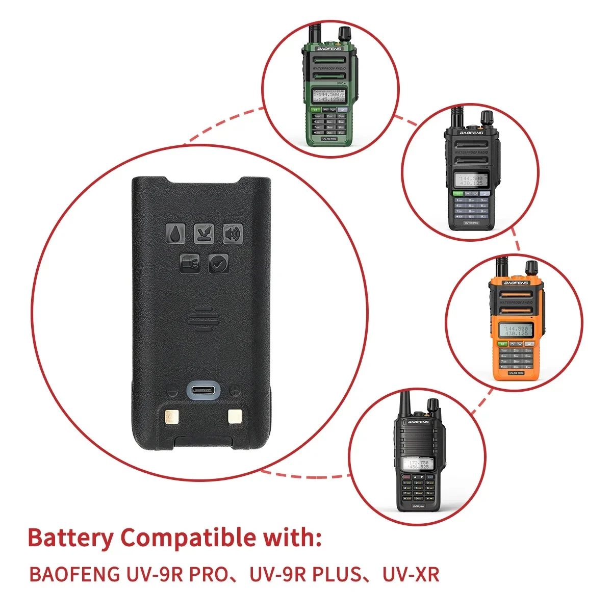 7.4V UV-9R Pro Li-ion Battery Baofeng Walkie Talkie BL-9 Batteria IP68 Waterproof Support Type-C Charge for UV-9R Plus UV-XR