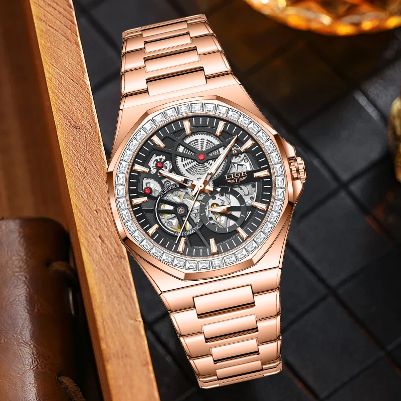 LIGE Original Design Mechanical Watches for Men Classic Top Brand Luxury Skeleton Business Waterproof Casual Automatic Man Watch view 2