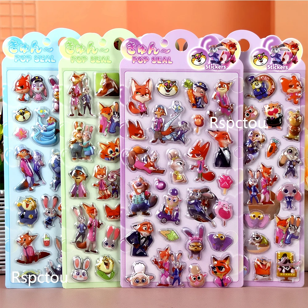 ديزني Zootopia الكرتون 3D ملصقات الإغاثة الزخرفية جراب هاتف كمبيوتر محمول مقاوم للماء Kawaii جودي نيك الديكور فقاعة الشارات لعبة