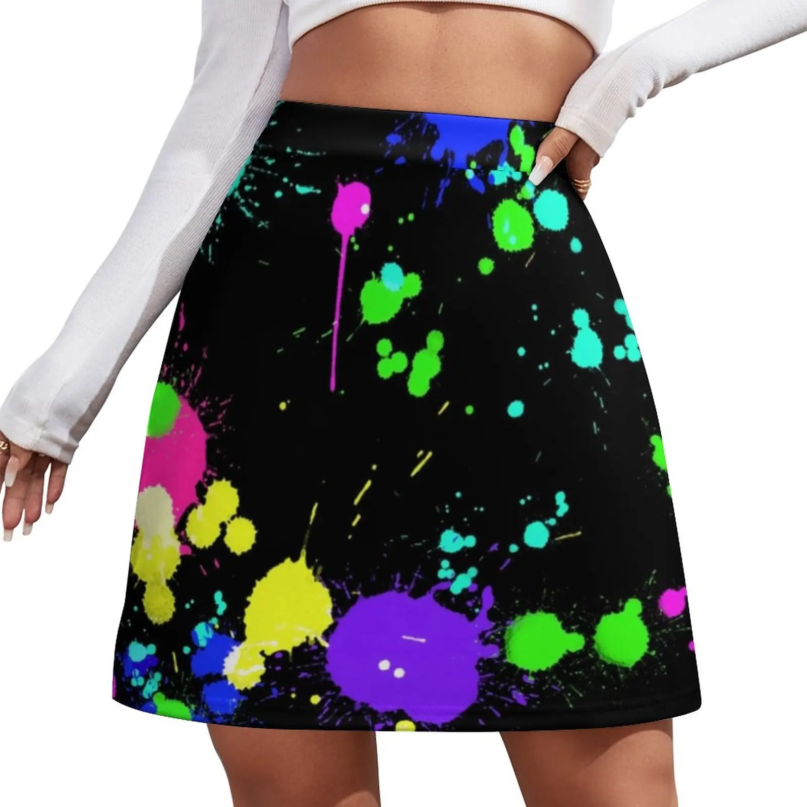 Neon Paint Splatter Skirt Summer Abstract Graffiti Aesthetic Casual A-line Skirts Mini Skirt Lady Custom Oversized Skort Clothes