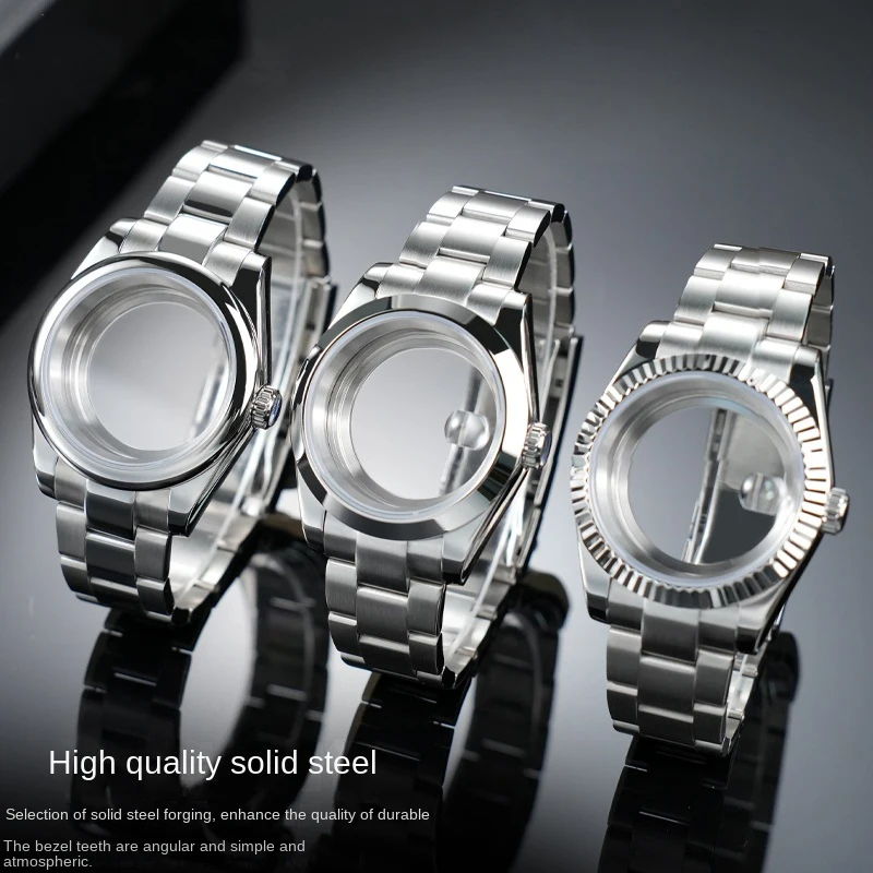 For Datejust Oyster Watch Case 36mm 39mm Stainless Steel Bracelet Strap Black silver Bezel Glass NH35 NH36 Movement Accessories