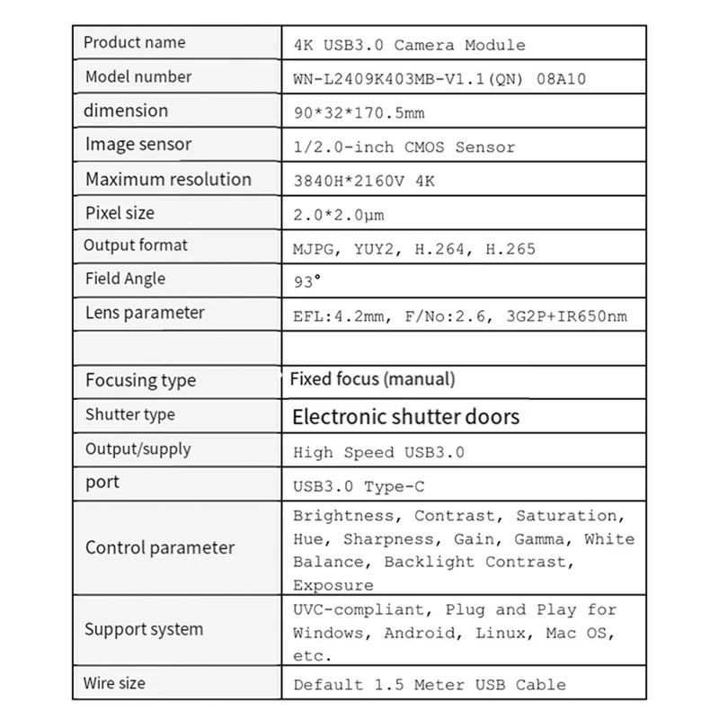 وحدة كاميرا FFYY-4K 8MP HD USB3.0 بدقة IMX577 من النوع C تدعم التوصيل والتشغيل MJPG YUY2 H.264 H.265