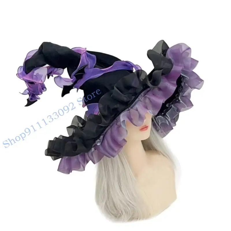 H9ED قبعة ساحرة للهالوين، قبعات عملية من البوليستر، تصميم قابل للطي يناسب البالغين والنساء، إكسسوارات الأزياء التنكرية #5