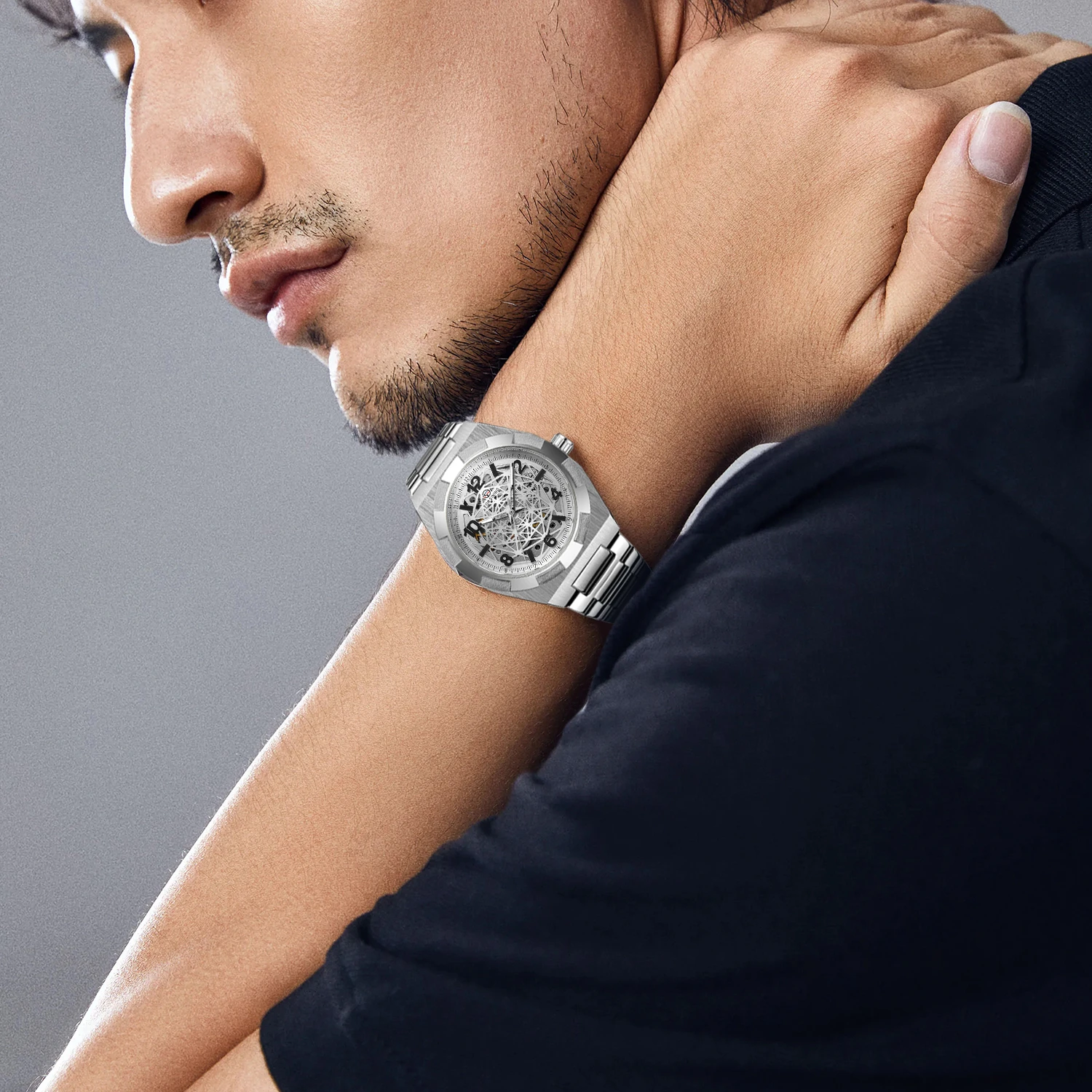 FORSINING Original Fashion man 2025 Watch Steel Skeleton Mechanical Automatic Movement Wrist Watches Vintage Elegant Male Clock