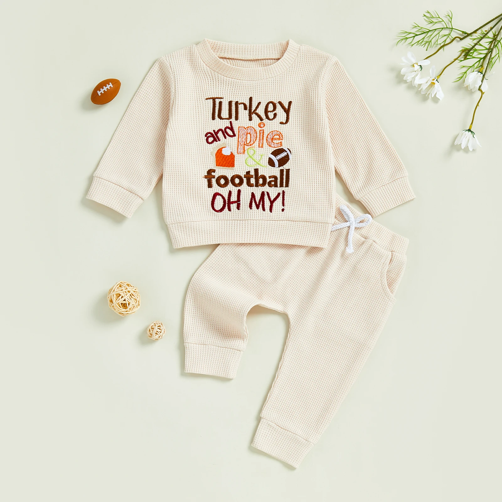 

Toddler Baby Boy 2Pcs Fall Outfit Long Sleeve Pie Pumpkin Embroidery Sweatshirt + Trousers Set Clothes