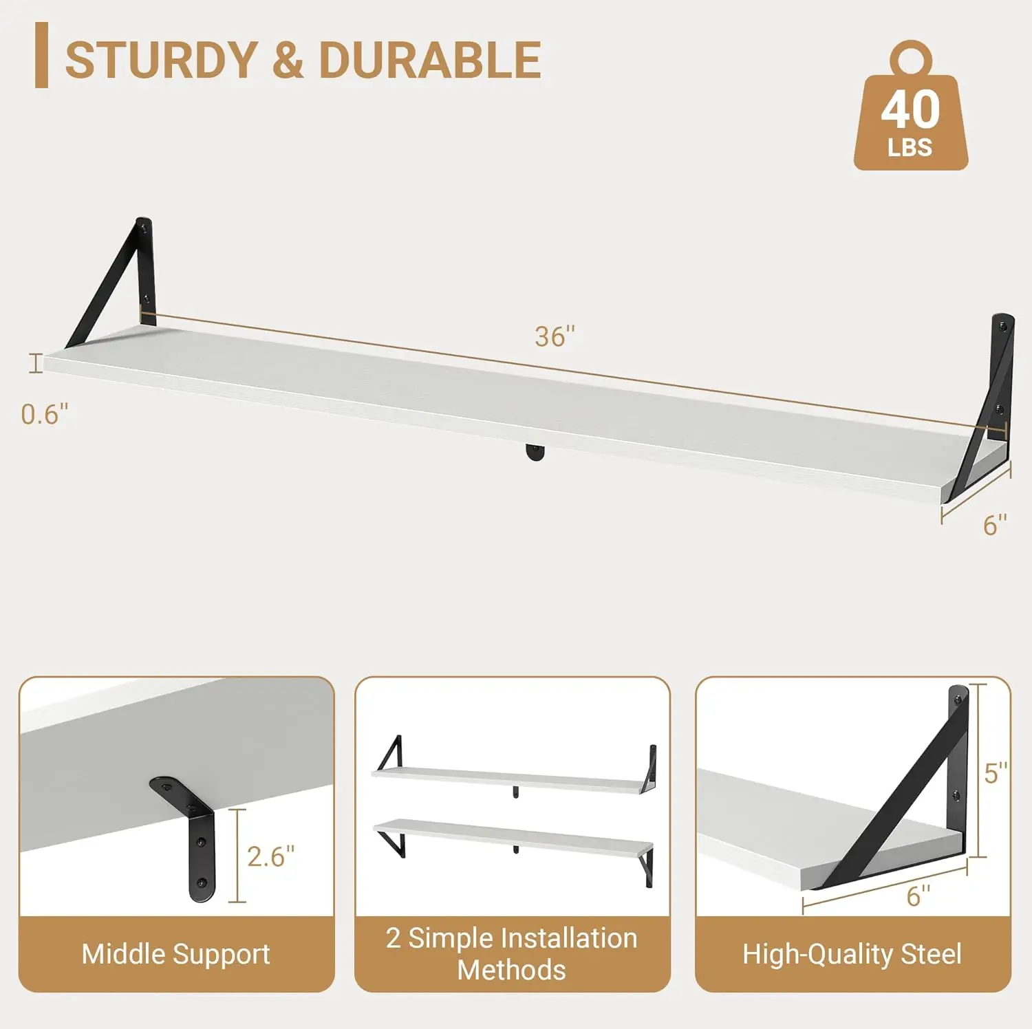 

Floating Shelves for Wall, 36 Inch Long Wood Floating Bookshelf Set of 3, Wall Mounted Hanging Shelf for Bathroom Bedroom