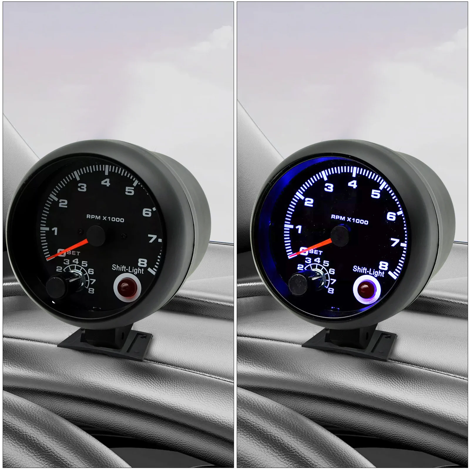 

Universal Car Tachometer Gauge 375mm Black White Meter Blue Backlight Shift Light Vehicles Compatibility Automotive