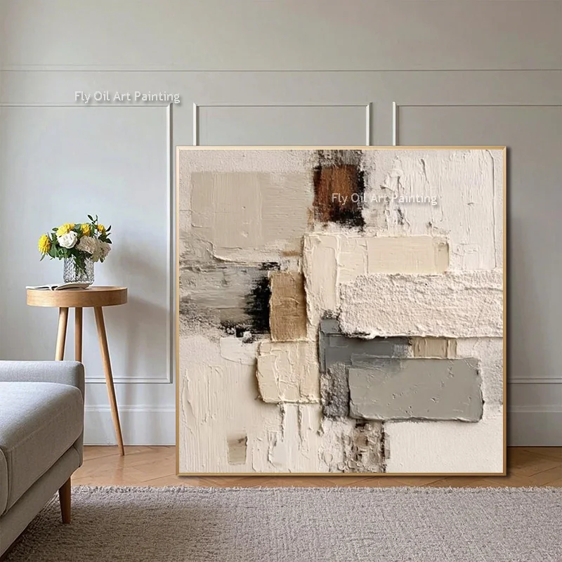 Handmade Canvas Wall Art Modern Gold Foil Textured Oil Painting Neutral Purple Beige Black Large Wall Decor For Home Decoration