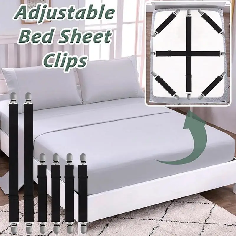 

6pcs Tablecloth Holder Strap Bed Sheet Holders Adjustable Elastic Mattress Cover Corner Holder Clip Cloth Fixing Non-Slip Strap