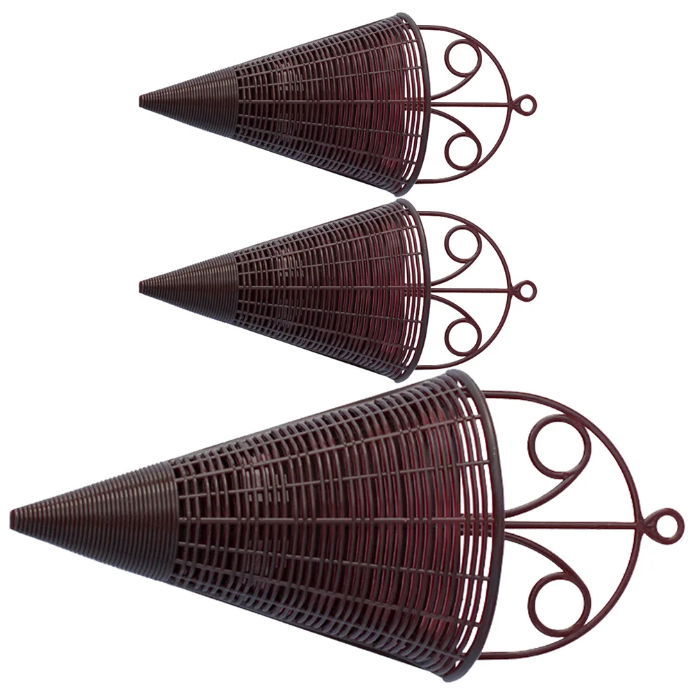 3 Pcs Planter Imitation Rattan Wall Hanging Flower Basket Cone Shaped Pots Pp Baskets for Decor