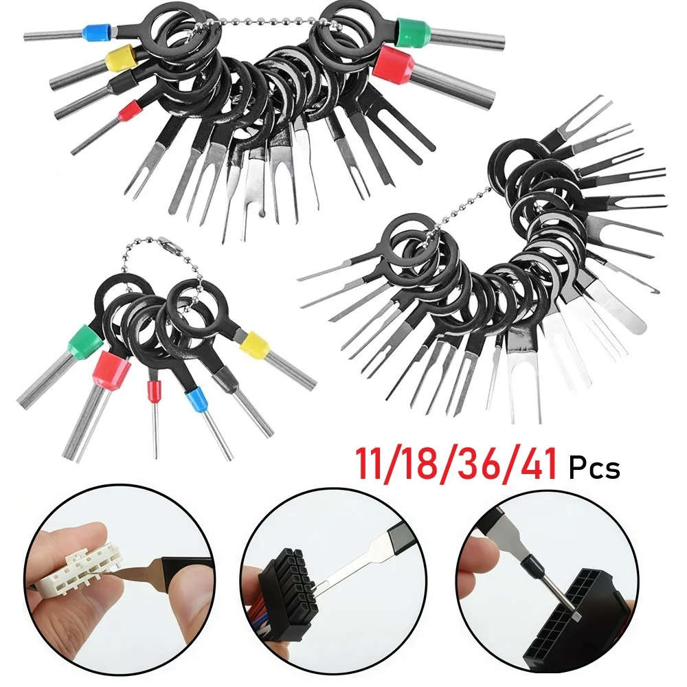 11/18/36/41pcs Car Plug Terminal Extraction Tools Wire Connector Puller Release Removal Pin Extractor Kit For Auto Repairment