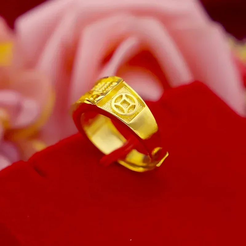 

9999 Real Gold 24K Men's Open Money Abacus Ring, Pure Gold Fashion Men's Ring