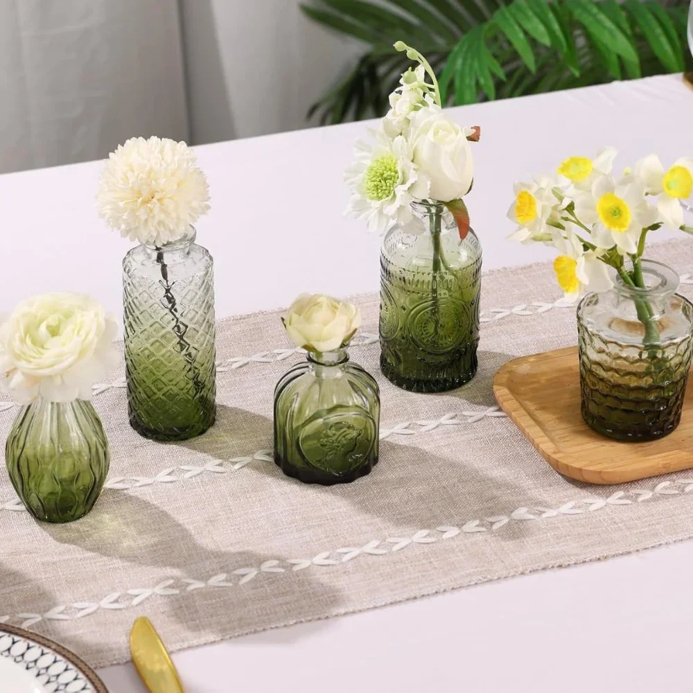Glass Flower Bud Vase Mini Retro Decorative Vase Colorful Embossed Flower Bottle Wedding Home Table Centrepiece Decor Supplies