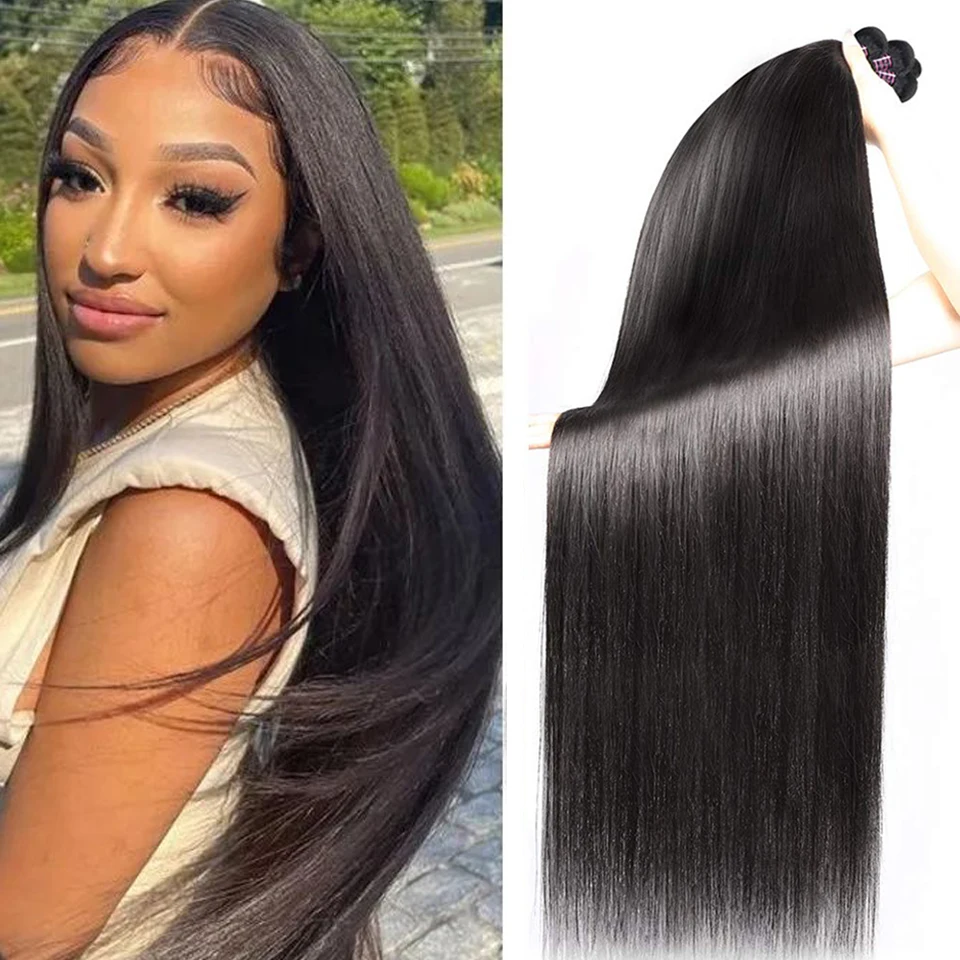 Sleek Brazilian Straight Human Hair Bundles 1/3/4 Pcs Hair Weaving Remy Bundles Human Hair Bone Straight Human Hair Extension