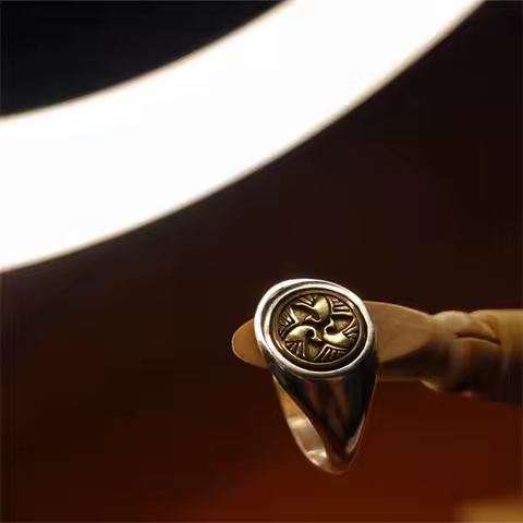 Trendy Gold Silver Collision Color Men Ring Adjustable Retro Three Crane Totem Ring Male Jewelry Personality Hand Ornament