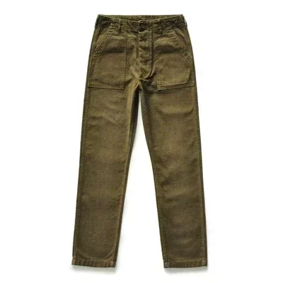 SauceZhan cetim de algodão calças militares, fadiga calças utilitárias, Herringbone Baker calças, Olive discrição clássico Fit, ajuste reto, OG107