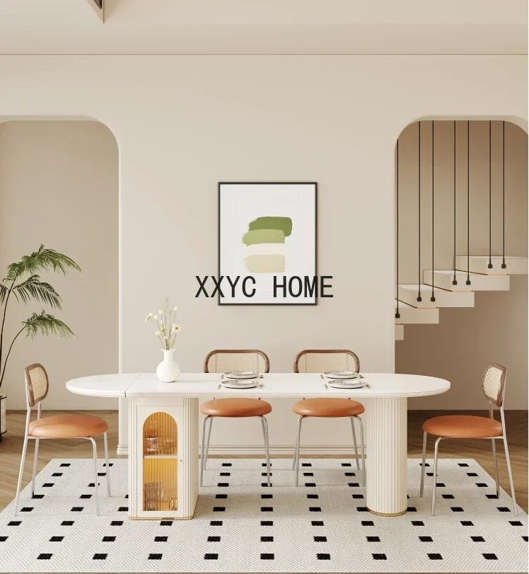 

Выдвижной обеденный стол и стулья кремового цвета, комбинированный складной обеденный стол для гостиной, дома, шифер