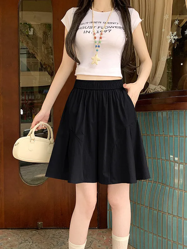 Ice Silk A-Line Short Pants Women's Summer Thin High Waist Slimming Loose Casual Wide Leg Five-Quarter Skirt Pants
