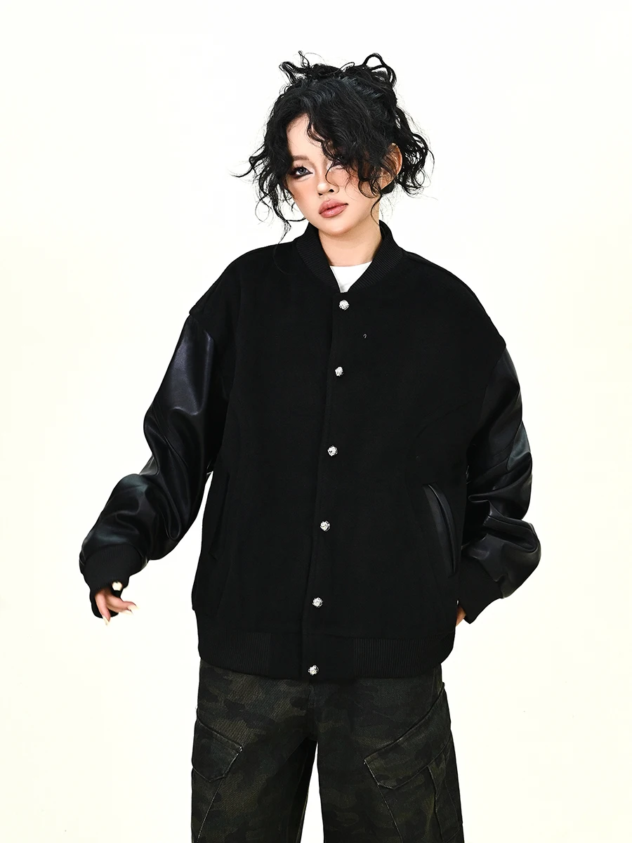 

Street Sle Loose PU Leather Work Jaet Women's Bf Trendy Outerwear Autumn 2025 New Arrival Button Closure Long Sve