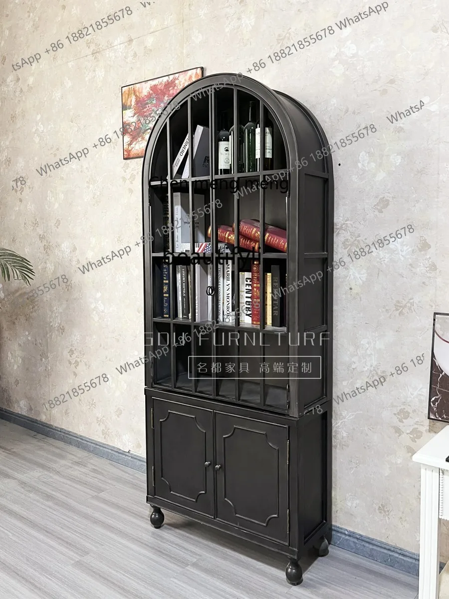 X  Retro Bookcase Display Cabinet American Arch Storage Bookcase Wine Cabinet Antique Storage Showcase living room  furniture