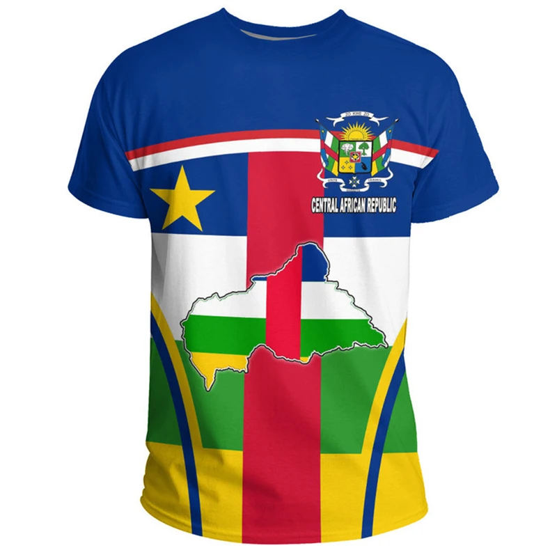 Vintage Central African Flag Street Printing Male T-shirt Hip Hop Street Summer Casual Large Size Breathable Tee Shirts Clothes