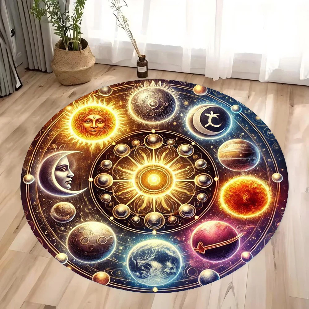 Twelve Planets Bohemian Style Circular Printed Carpet Dreamy Universe Anti Slip Pad Home Decoration