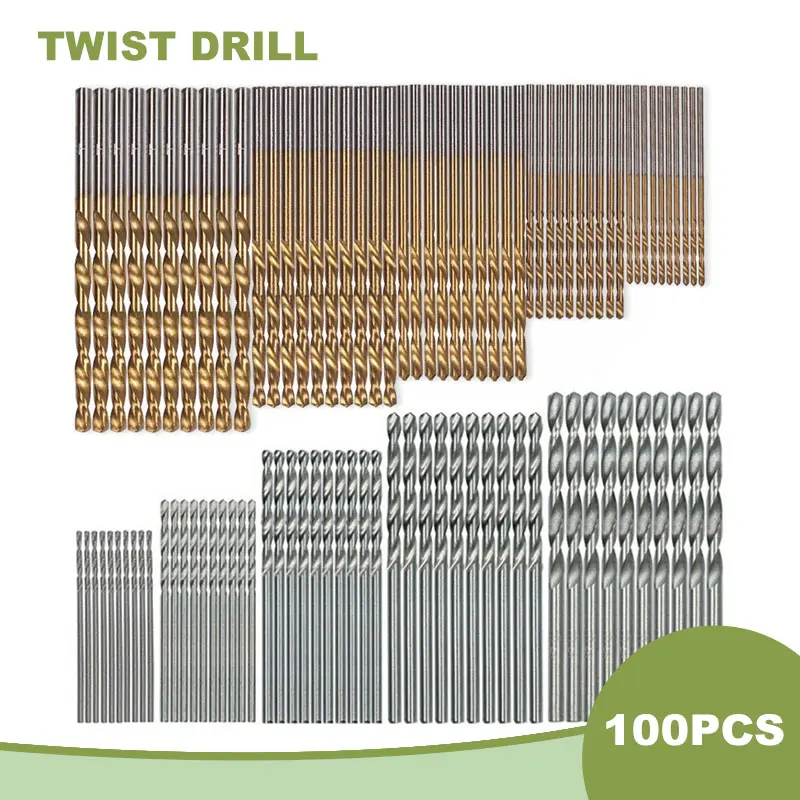 100pc trapano elicoidale 1-3mm trapano elettrico a mano trapano per lavorazione del legno fai da te set di accessori per utensili con punta da trapano in colore naturale placcato in titanio
