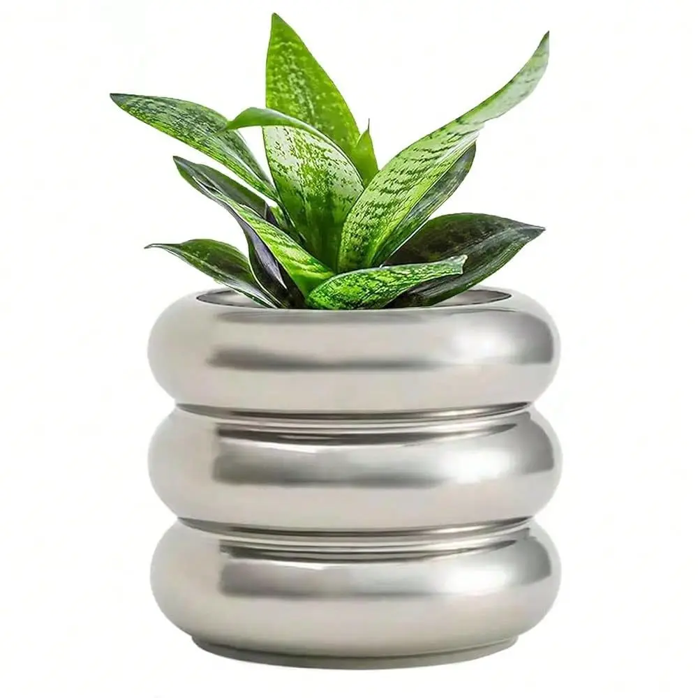 

Plant Pot Indoor, 6.5 Inch Flower Pot With Drainage Hole, Tiered Bubble Design Ceramic Planter For Home Office Decor Silver