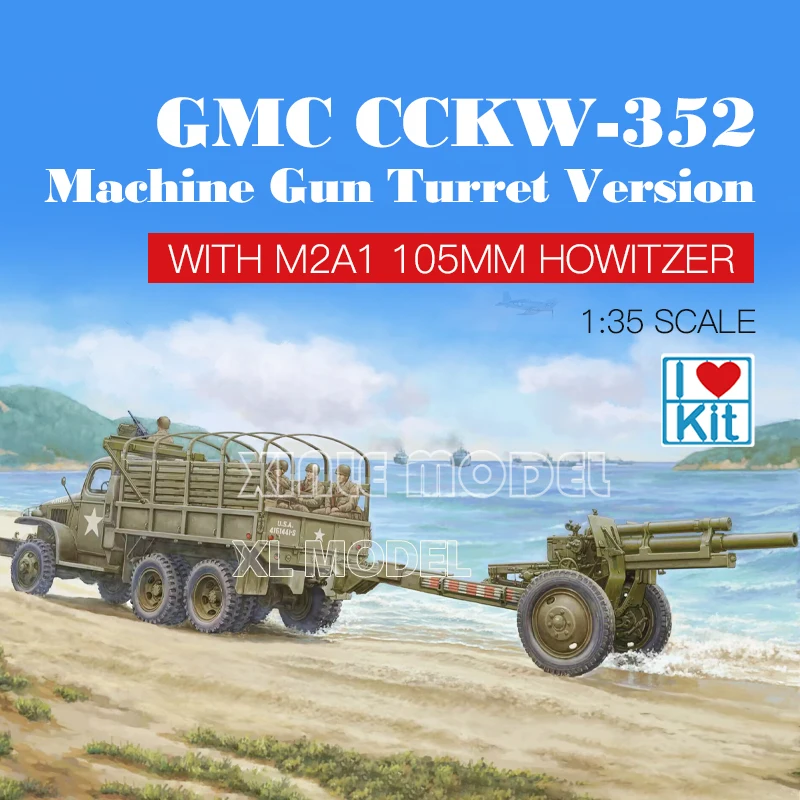 Trompetista Kit de modelo de carro montado de plástico 63567 US GMC CCKW352 Torre de metralhadora de carro Plus M2A1 105mm Obús 1/35