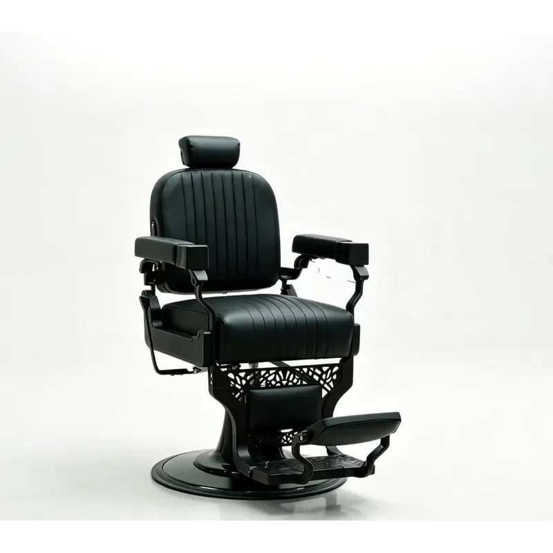 Sleek Matte Barber Chair Vertical Stitched Hydraulic Reclining Furniture Professional Barbershop Styling Seat Heavy