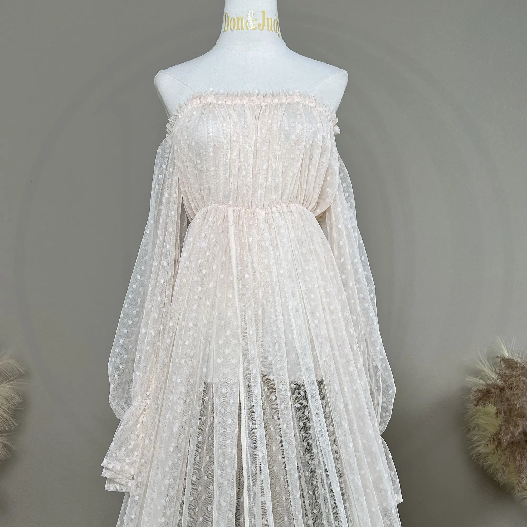 Don&Judy Elegante abito da sposa in tulle da sposa senza spalline trasparente accappatoio da sera per feste maxi maternità abito da servizio fotografico per donna