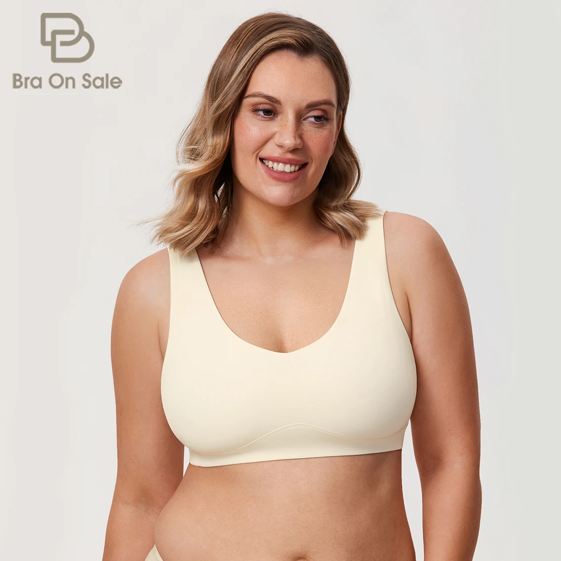 Women's Cozzifree Plus Size Wireless Bralette V Neck Full Coverage Seamless Tshirt Bras Unlined Bra Soft Wide Straps