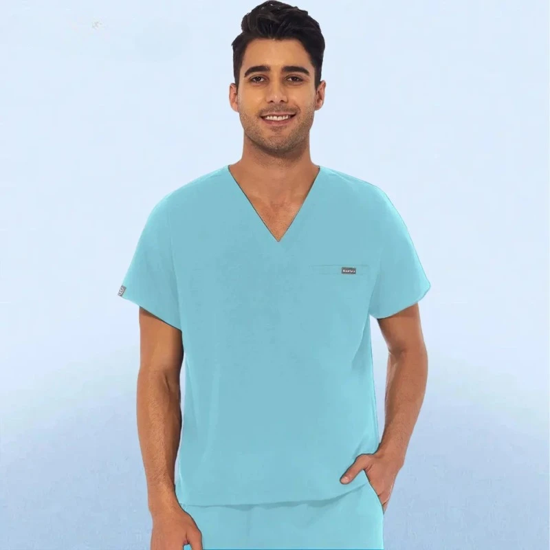 Homens e mulheres de manga curta Medical Scrubs Tops, Uniformes Decote V, Camisa de Esfoliante Médico Workwear, Cor Pura, Tamanhos Grandes, Roupas de Enfermagem