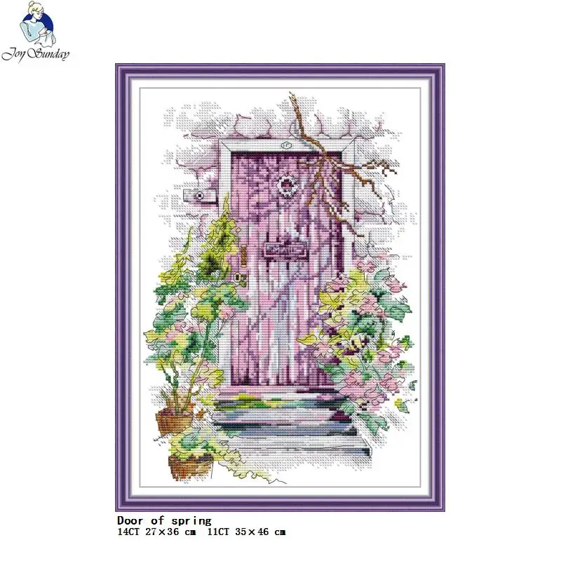 Four Seasons In Front Of The Door View Series Counted Cross Stitch Kit 14CT 11CT White Fabric Printed Embroidery Set Home Decor