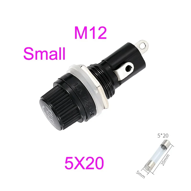 Fuse Holder High Temperature Resistant With Glass Tube 5x20 Black Knob M12 Nut Fuse Holder 250V 10A