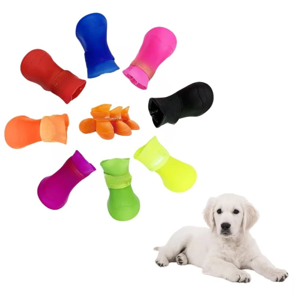 

Colorful Waterproof Silicone Dog Boots Adjustable Anti-slip Dog Rain Shoes