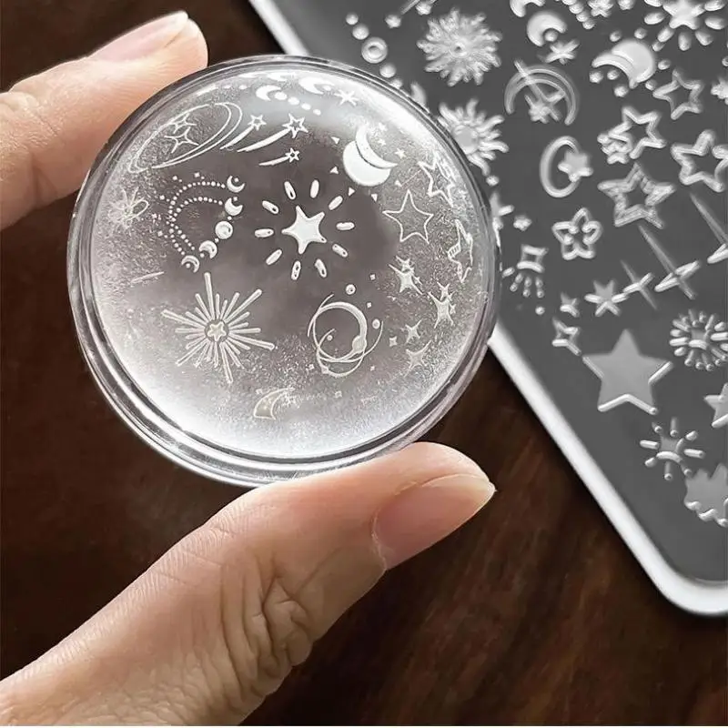1PCS Cartoon Moon Stars Nail Stamping Plates Rectangle Template Stencils Nail Art Stamp Image Plate Manicure Nail Print Tools
