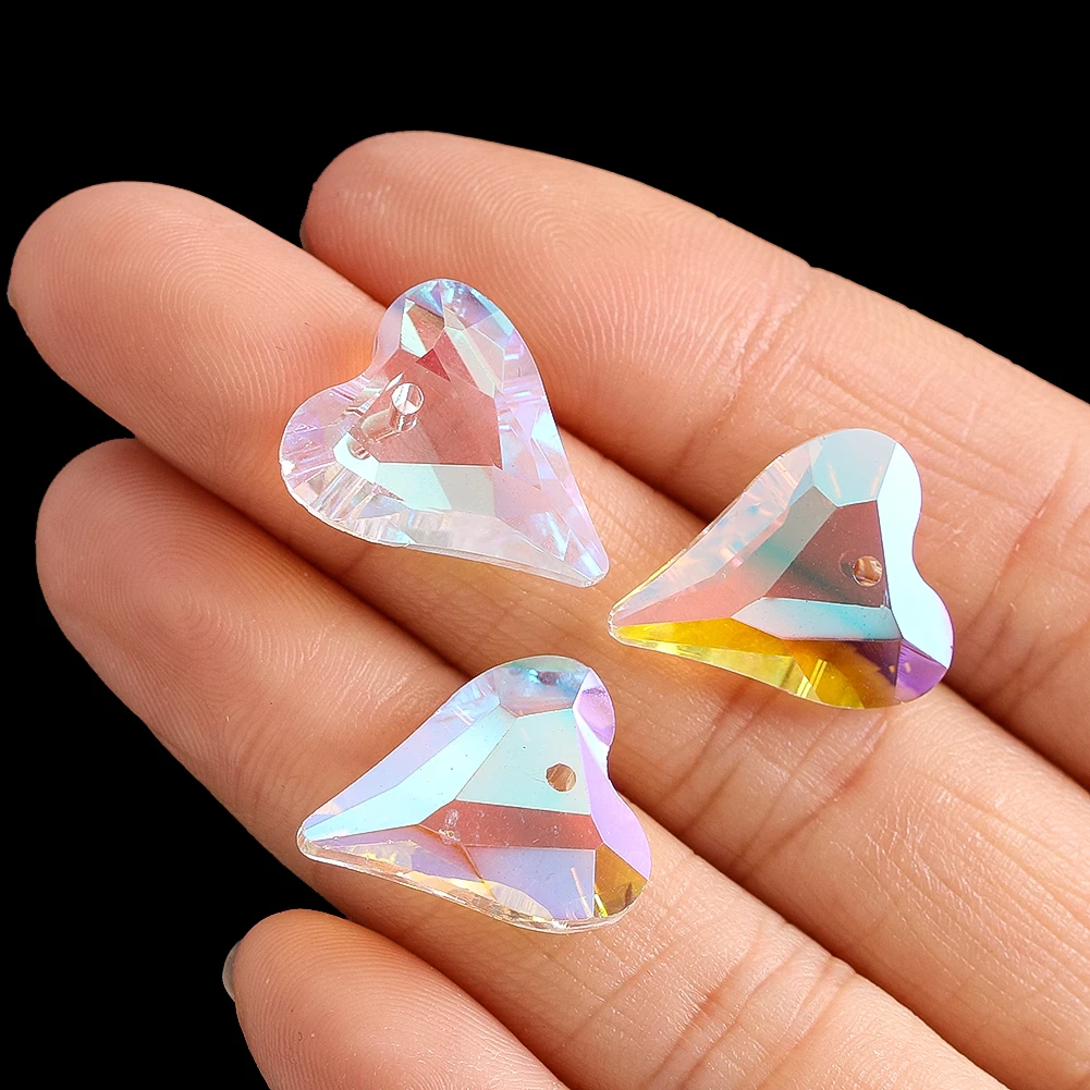 6pcs Heart Crystal Pendant Hanging Sun Catcher Glass Prism Charm Beads for DIY Craft Jewelry Necklace Earrings Making Home Decor