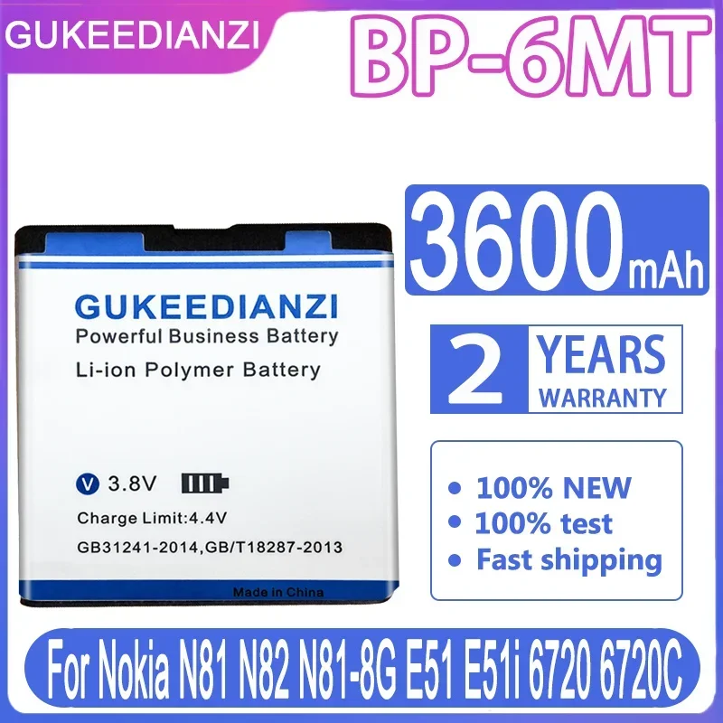 

Аккумулятор GUKEEDIANZI BP-6MT BP 6MT 3600 мАч для Nokia N81 N82 N81-8G E51 E51i 6720 6720C, аккумулятор для сотового телефона