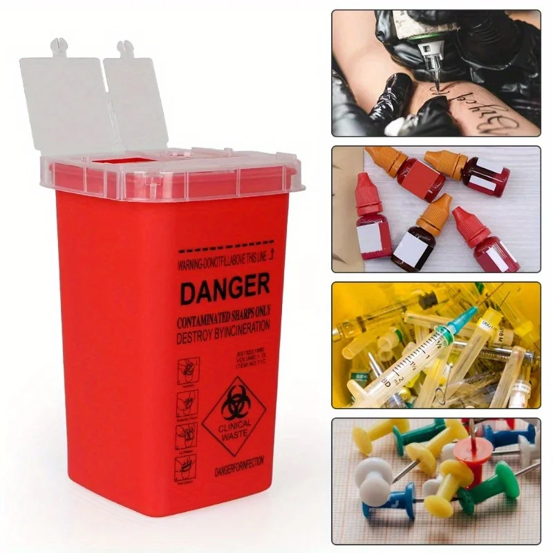 

2pcs 1L Plastic Sharps Container for Tattoo Needles, Tattoo Medical Plastic Sharps Container, Needle Disposal Waste Box