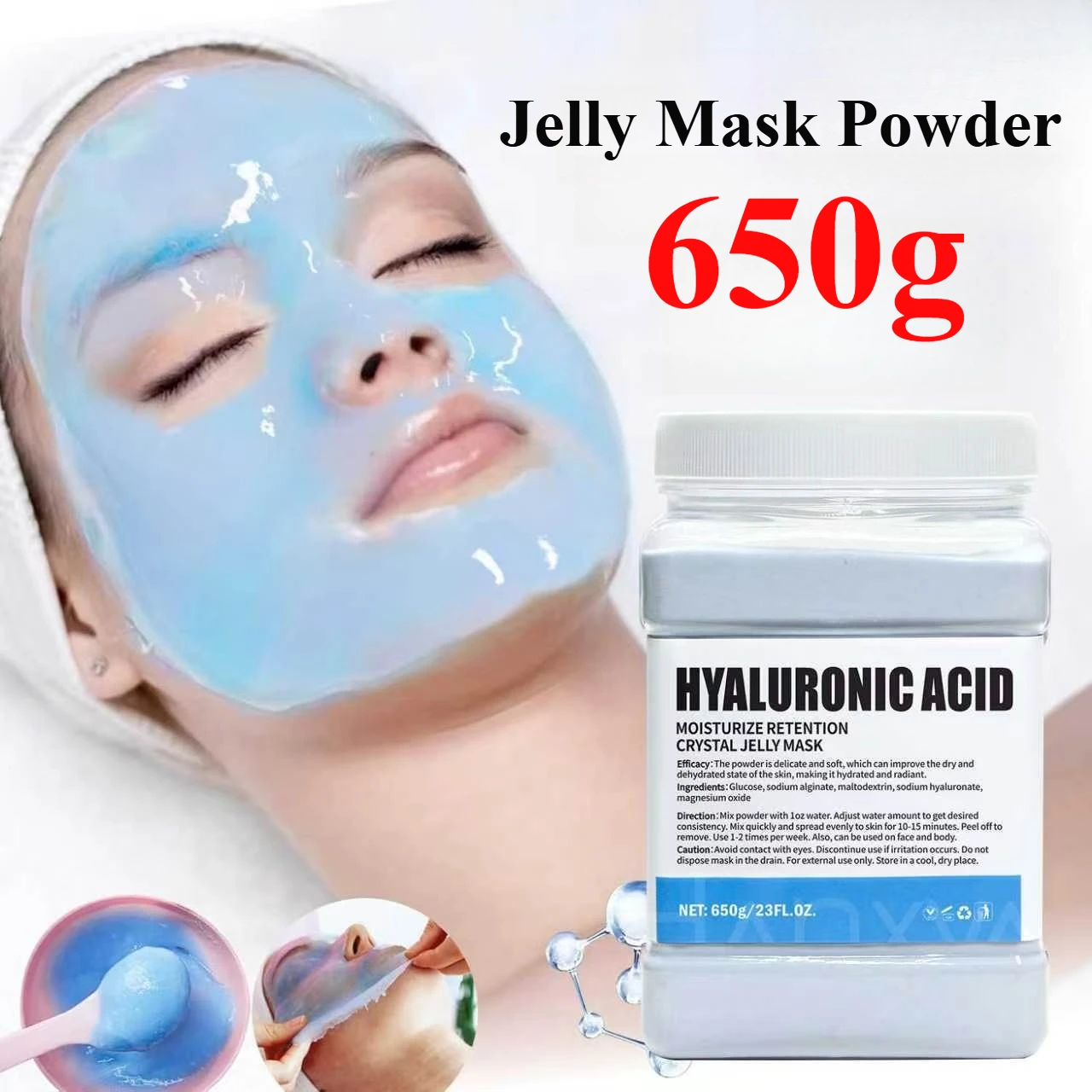 Hyaluronic Acid Crystal Jelly Mask Powder 650g – Whitening Moisturizing Pore Minimizing Peel-Off Facial Mask for Spa & Home Use
