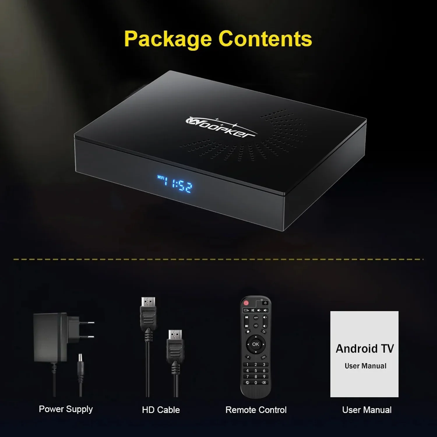 Woopker Atv Tv Box Kw2 Amlogic S905W2 Android 14 Support Google Av1 2.4&5G Wifi Bt Smart Tv Box Dc 5V2A Usb 2.0 2G16G 4G32G 64G